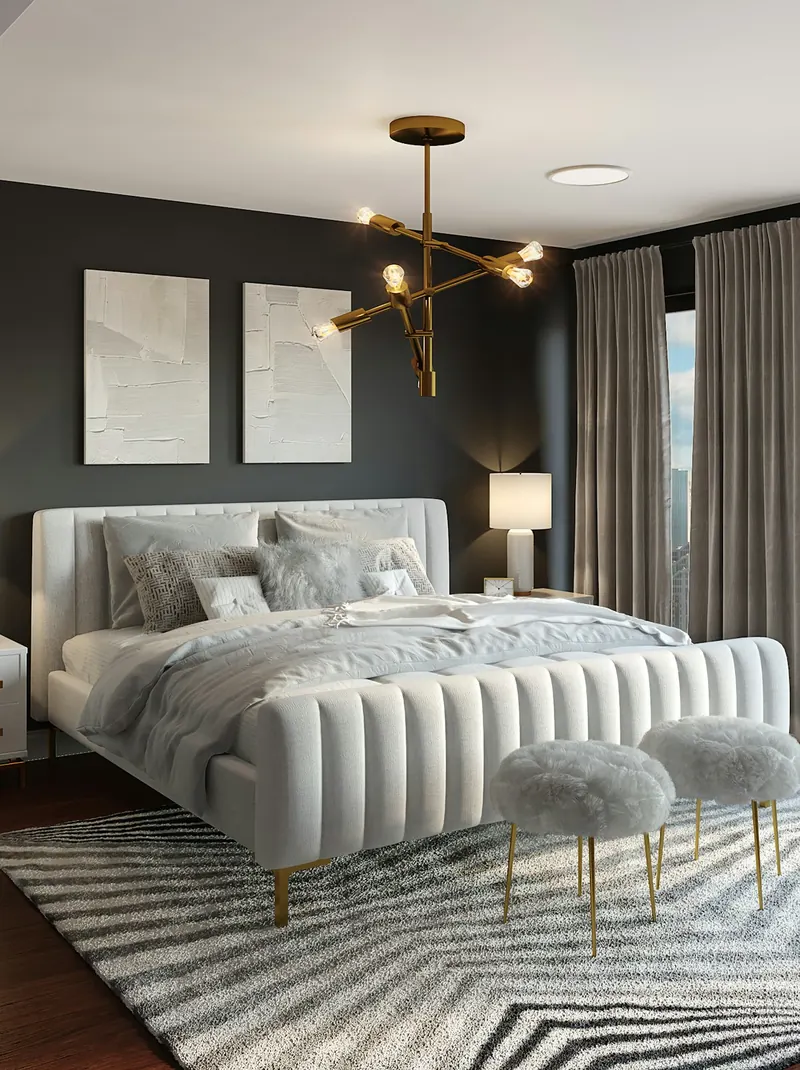 Dormitorio en estilo contemporáneo oscuro